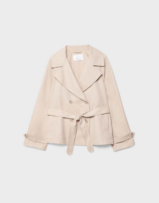 Stradivarius - Trench-coat court avec ceinture - Taupe, 6 de 7