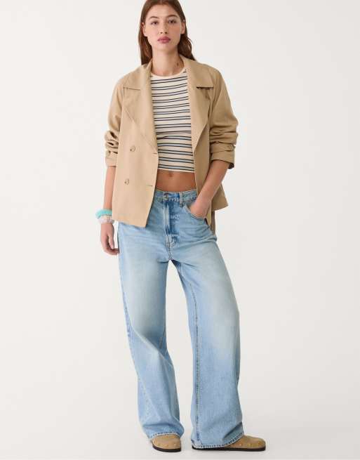 Stradivarius - Trench-coat court fluide à ceinture - Crème, 4 de 4