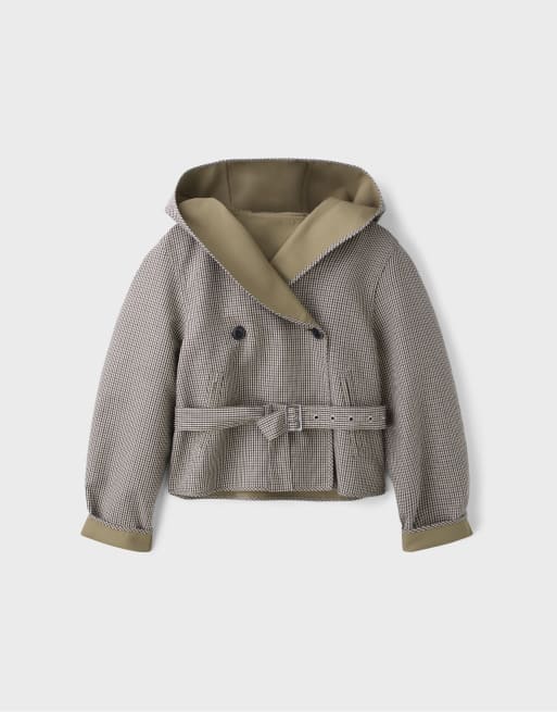 Stradivarius trench-coat court réversible à carreaux kaki, 6 de 7
