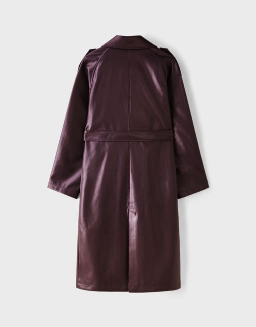 Stradivarius trench coat effetto pelle lungo viola, 2 di 2