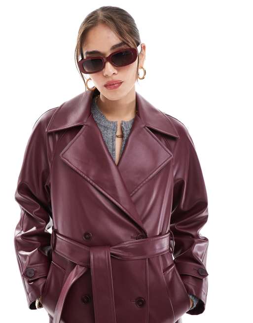 Bordeaux Manteau Long Simili Cuir Stradivarius Trench-coat