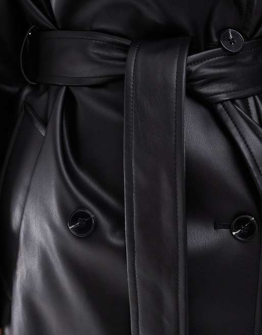Stradivarius Trench-coat imitation cuir Noir ASOS