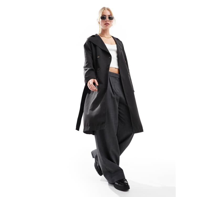 Stradivarius trench coat in black ASOS