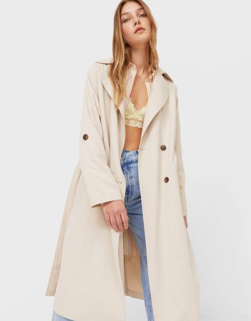 Stradivarius trench coat in light stone