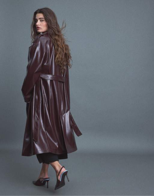 Stradivarius - Trench-coat long en polyuréthane - Violet, 3 de 7