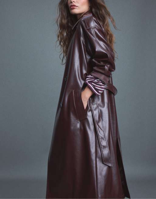 Stradivarius - Trench-coat long en polyuréthane - Violet, 5 de 7