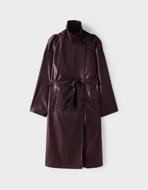 Stradivarius - Trench-coat long en polyuréthane - Violet, 6 de 7