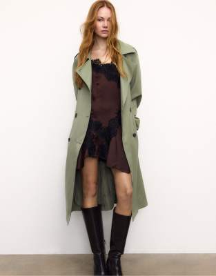 Stradivarius - Trench-coat long et fluide - Kaki-Vert