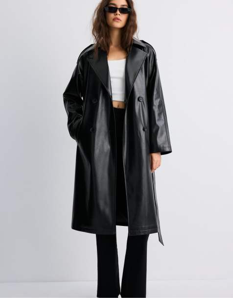 Stradivarius trench-coat long noir - view 1