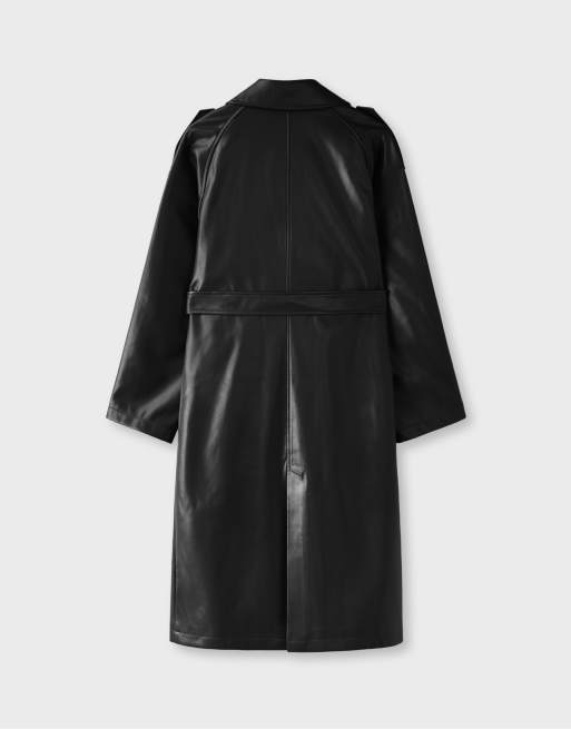 Stradivarius trench coat lungo effetto pelle nero, 7 di 7