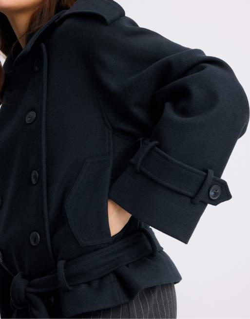 Stradivarius trench-coat oversize doux au toucher en bleu foncé, 4 de 7