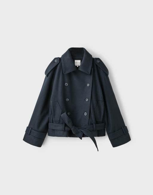 Stradivarius trench-coat oversize doux au toucher en bleu foncé, 6 de 7