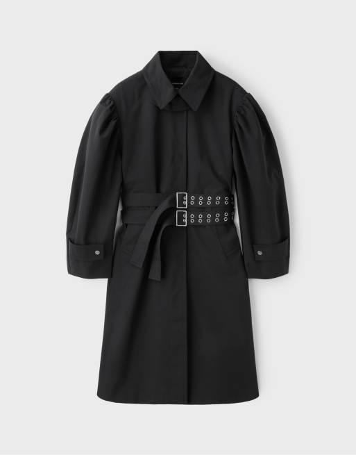 Stradivarius Trench coat with voluminous sleeves in black, 6 of 7