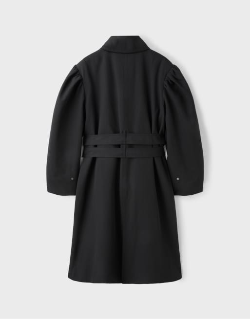 Stradivarius Trench coat with voluminous sleeves in black, 7 of 7