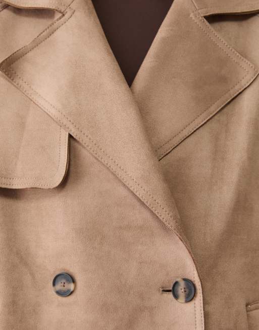 Stradivarius - Trench color caramello in pelle sintetica scamosciata, 3 di 4