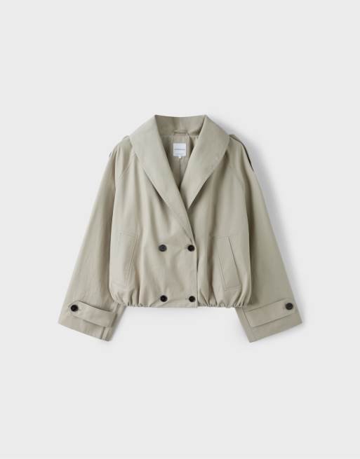 Stradivarius trench corto con collo sciallato in stone, 6 di 7