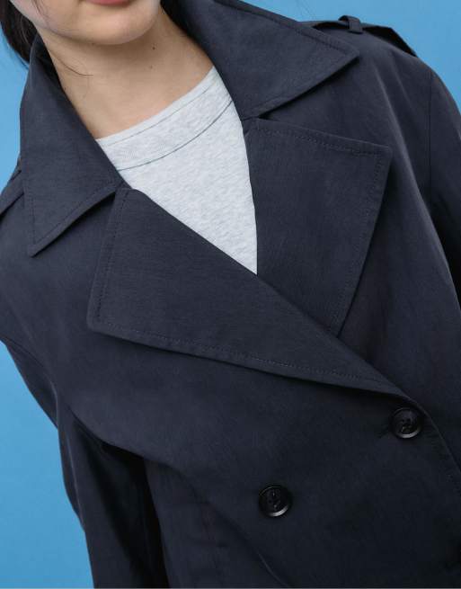 Stradivarius - Trench corto doppiopetto blu navy, 2 di 4
