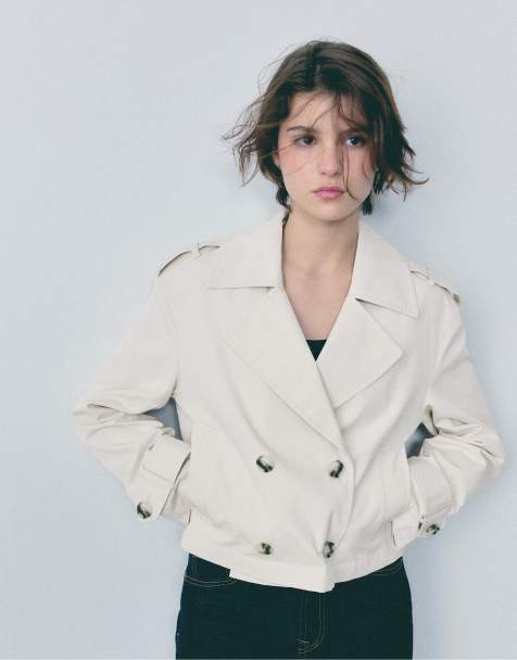 Stradivarius - Trench corto doppiopetto color pietra - view 1