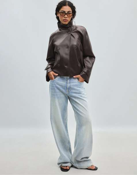 Stradivarius trench corto effetto pelle grigio scuro - view 1