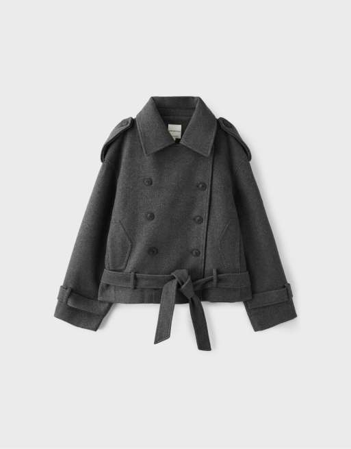 Stradivarius trench corto in grigio scuro, 6 di 7