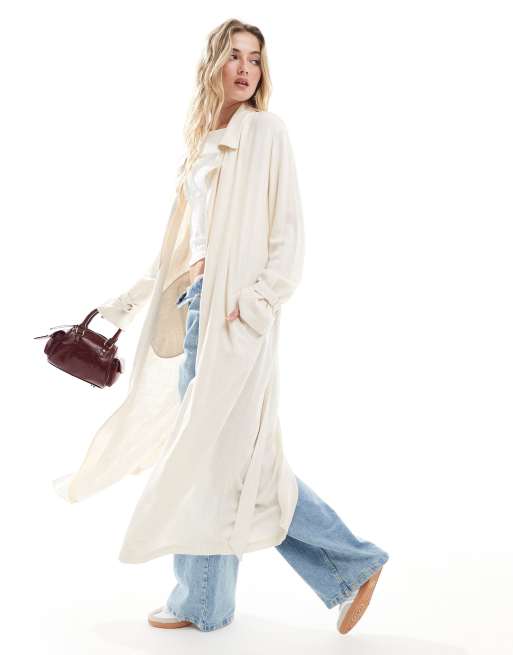 Stradivarius - Trench effetto lino colore neutro 