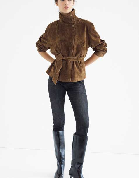 Stradivarius trench in pelle con collo alto e cintura marrone - view 1