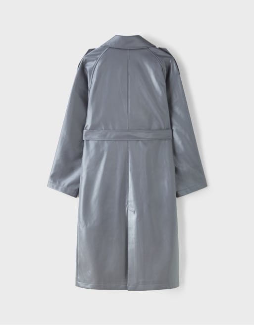 Stradivarius trench lungo effetto pelle grigio scuro, 7 di 7