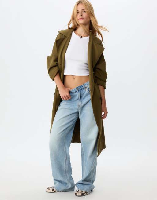 Stradivarius - Trench verde oversize ampio taglio lungo