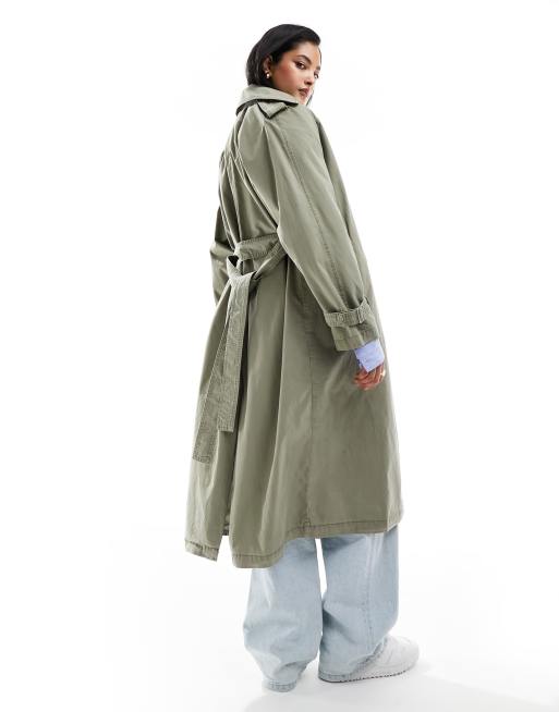Stradivarius – Trenchcoat in verwaschenem Khaki ASOS