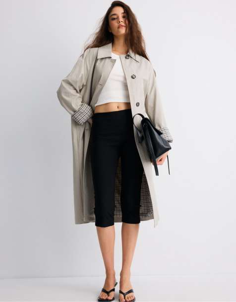 Stradivarius trenchcoat met geruite voering in beige - view 1