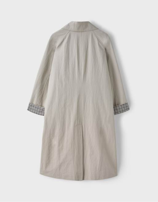 Stradivarius trenchcoat met geruite voering in beige, 7 van 7
