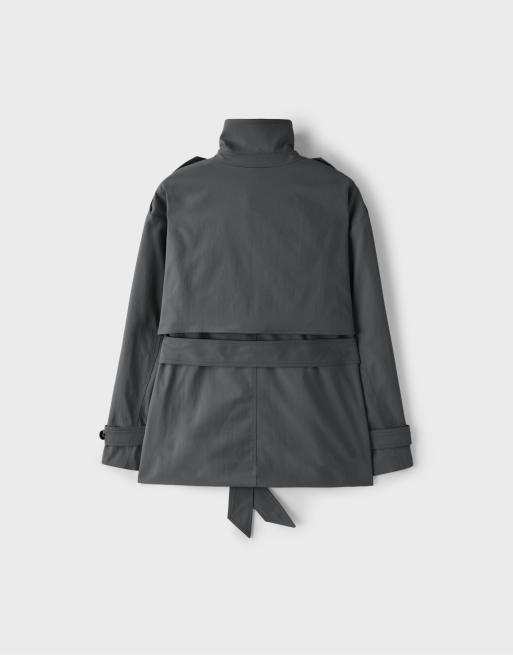 Stradivarius Trenchcoat mit hohem Kragen in Dunkelgrau, 7 von 7