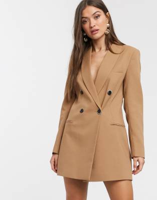 Stradivarius tri-set blazer dress in camel-Beige