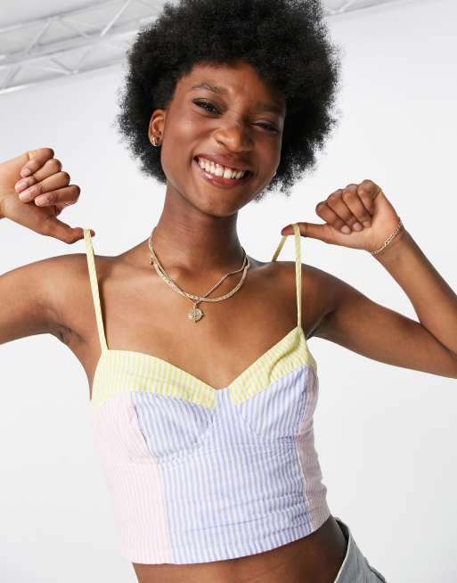 Stradivarius – Tri-Set – Camisole im Korsettstil mit kontrastierenden Streifen