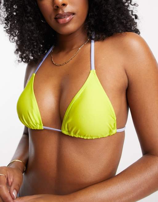 High cut contrast store piping bikini set