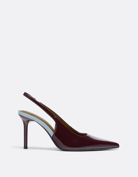 Stradivarius Tricolour slingback court shoes in burgundy - view 1