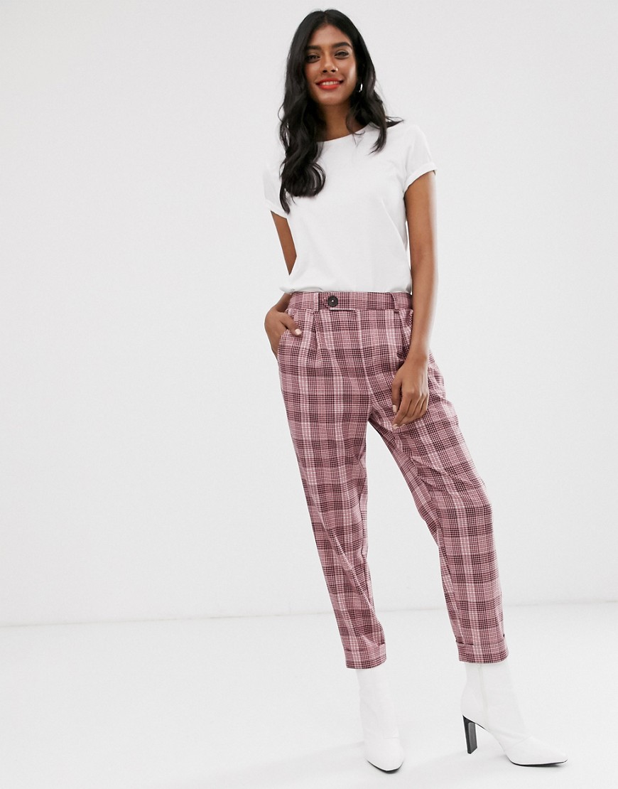 Stradivarius trousers in pink check