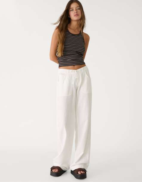 Stradivarius trousers with pocket in white - view 1