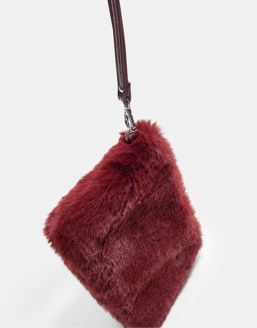 Stradivarius - Trousse de toilette en fausse fourrure - Bordeaux, 3 de 3