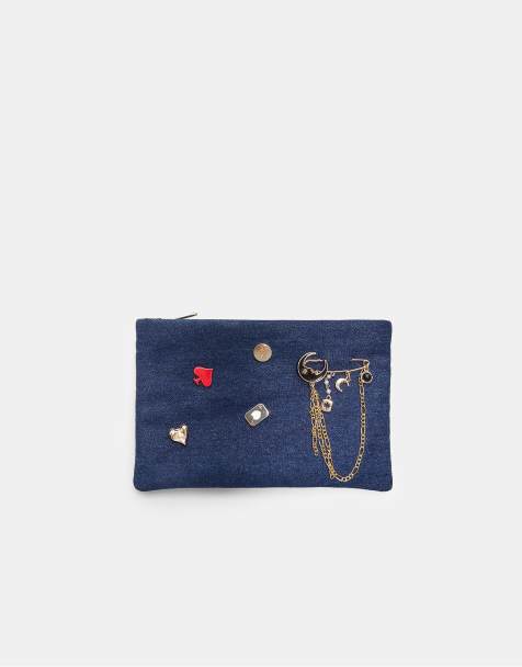 Stradivarius - Trousse de toilette en jean à écussons - Bleu denim moyen - view 1