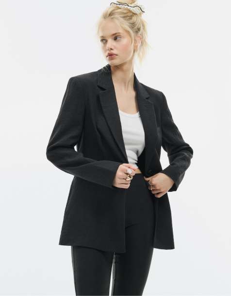 Stradivarius - Tætsiddende og rustik sort blazer - view 1