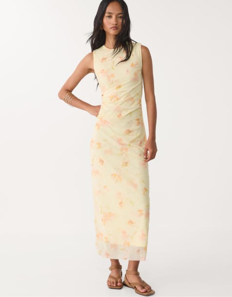 Stradivarius tulle midi dress in gold - view 1