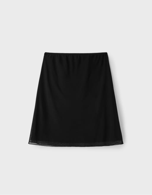 Stradivarius Tulle midi skirt in black, 7 of 7