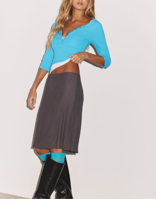 Stradivarius Tulle midi skirt in dark grey, 5 of 7