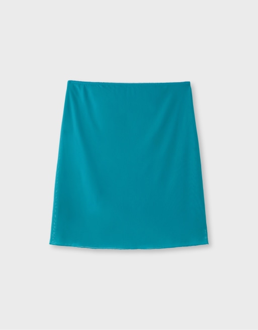 Stradivarius Tulle midi skirt in turquoise, 6 of 7