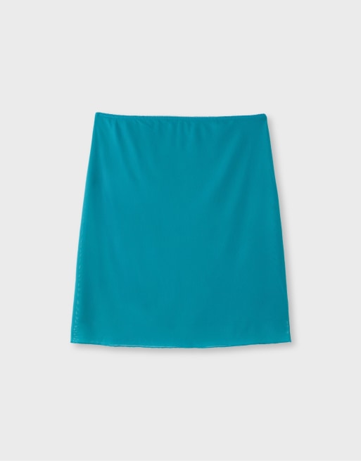 Stradivarius Tulle midi skirt in turquoise, 7 of 7
