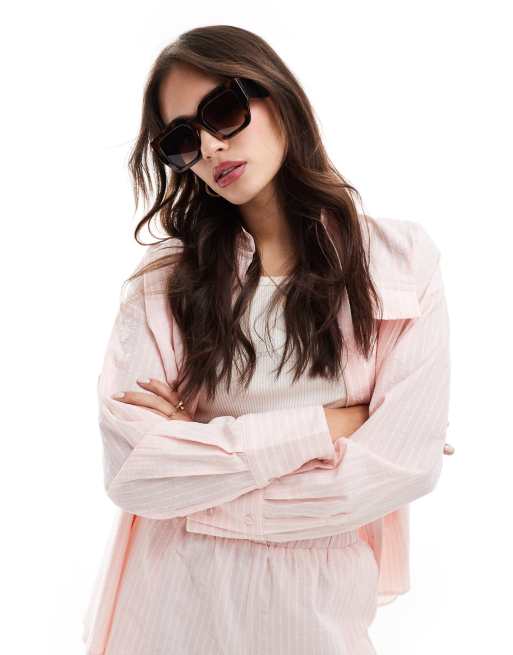 Stradivarius – Turkusowe okulary przeciwsłoneczne oversize typu kocie oko, 3 z 4