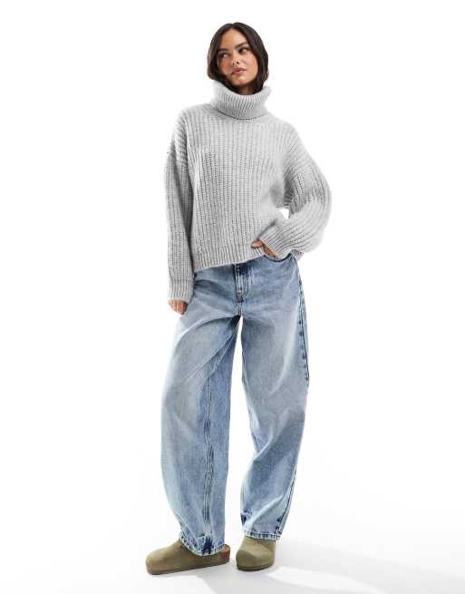 Stradivarius turtle neck chunky sweater in gray | ASOS