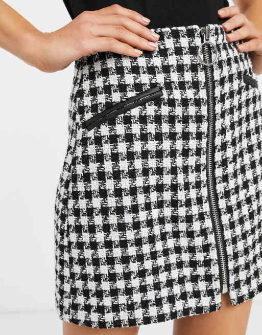 Stradivarius tweed mini skirt with zip in check ASOS