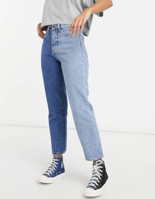 Stradivarius - Tweekleurige jeans met rechte pijpen van organisch katoen in  blauw | ASOS